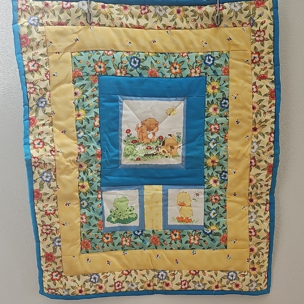 Handmade Colorful Animal and Floral Baby Quilt